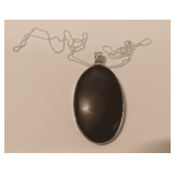 Oval Gray Stone Pendant with Sterling Silver Chain