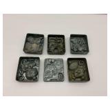 Six 1965 Mattel Metal Toy Molds