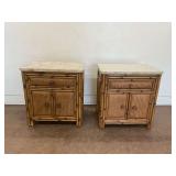Two Faux Bamboo & Wicker Front Nightstands...see description