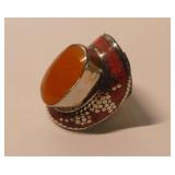 Unusual Carnelian Agate and Metal Ring Size 10