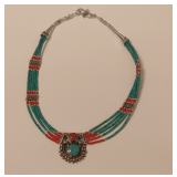 Necklace with Turquoise and Coral Colored Beads