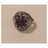 925 Silver and Purple Stone Ring - Size 8