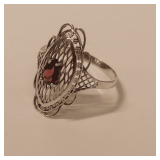 925 Silver and Garnet Ring, Size 8.5