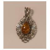 925 Sterling Silver Amber Pendant