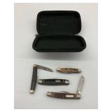 Four Pocket Knives with Case