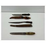 Three Fixed Blade Knives with Two Sheaths
