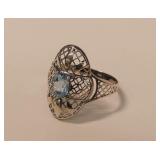 Sterling Silver and Blue Topaz Ring, Size 8.5