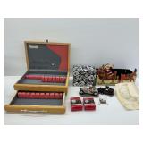 Wooden Silverware Chest with Assorted Collectibles