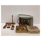 Christmas Shiny Brite Ornaments and Wooden Nativity