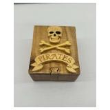 Pirates Themed Secret Hidden Puzzle Wooden Carved Box … 4 x 5 x 2 in.