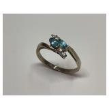 Avon Sterling Silver Ring with Blue and Clear Stones...Size 9.25
