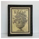 Framed Floral Print with Gray Crackle Background