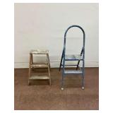 Two Folding Step Stools… One Wooden and One Metal