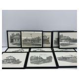 Eleven Winnie Ireland Framed Railroad Drawings