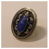 Tibetan Silver Ring with Blue Stone Detail