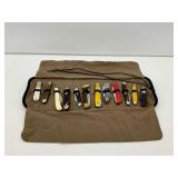 Twelve Pocket Knives with Case