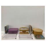 Quilting Items Including a Wooden Box, Hoop, Patterns and More