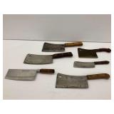 Six Meat Cleavers with Wooden Handles
