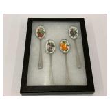 Four Avon 1982 Jelly Jam Spoons with Porcelain Inlay
