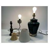 Three Table Lamps and Two Lamp Shades