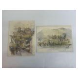 Two Signed and Dated Heidelberg Castle Watercolor Paintings