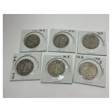 Six Walking Liberty Silver Half Dollars