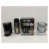 Mr. Coffee 12 Cup Coffee Maker, West Bend Four Cup Coffee Maker, Insulated Carafe, and Wire Basket