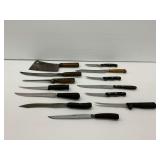 Various Kitchen Knives with Wooden Handles