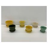 Six McCoy USA Glazed Ceramic Planters with Attached Saucers