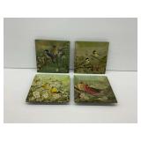 Four Hand Painted Bird Design Trays