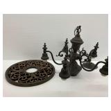 Five-Light Gray Toned Metal Chandelier with Ceiling Medallion