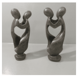 Two Gray Soapstone Abstract Human Form Sculptures
