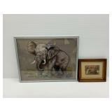 Two Framed Elephant Theme Art Pieces