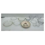 Pyrex and Other Glass Bowls with Watkins Pie Plate