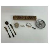 Vintage Collectibles Including Watch, Trinket Box, and Silverware