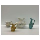 Ceramic Pitcher and Basin Set and Three Separate Pitchers