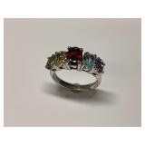 Sterling Silver Gemstone Ring with Garnet, Amethyst, Peridot, Topaz and Citrine Gems...Size 5