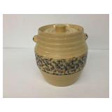 Redwing 8 in. Spongeware Cookie Jar with Scarce Advertising - "Aunt Mary