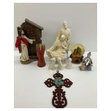 Christian Themed Items with Statues, Figurines, and Cross