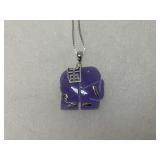 Sterling Silver Art Carved Lavender Jade 1 in. Elephant Pendant on 18 in. Box Link Necklace