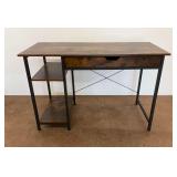 Wood and Metal Desk with Drawer and Side Shelves