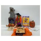 Witch Figure, Pumpkin Figures, and Other Halloween Decorations