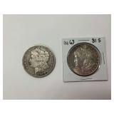 Two Morgan Silver Dollars