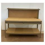 Metal Framed Wooden Top Workbench with Pegboard Back