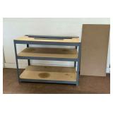 Gray Metal Shelf with Wooden Shelves