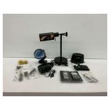 Black Desk Lamp, Headphones, D-Link Router, and Other Items