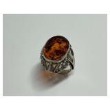 Early 1900’s Sterling Silver and Baltic Amber Ring, Size 5.5