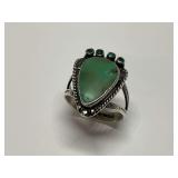 Antique Navajo Sterling Silver and Turquoise Bear Paw Ring, Size 8
