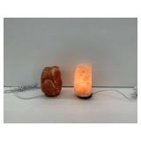 Two Himalayan Salt Lamps on Wood Bases...one needs new bulb