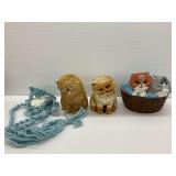 Ceramic Cat Figurines and a Macrame Cat Hammock